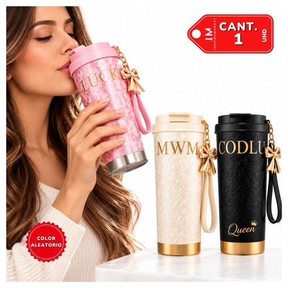 Termo con Tapa y Asa de Transporte con Diseño Texturizado para Bebidas