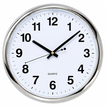 Reloj de Pared Analógico 40 cm con Números Grandes y Marco Plateado