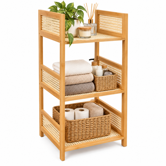 Organizador Vertical de 3 Niveles con Repisas y Compartimentos para Baño, Dormitorio y Hogar