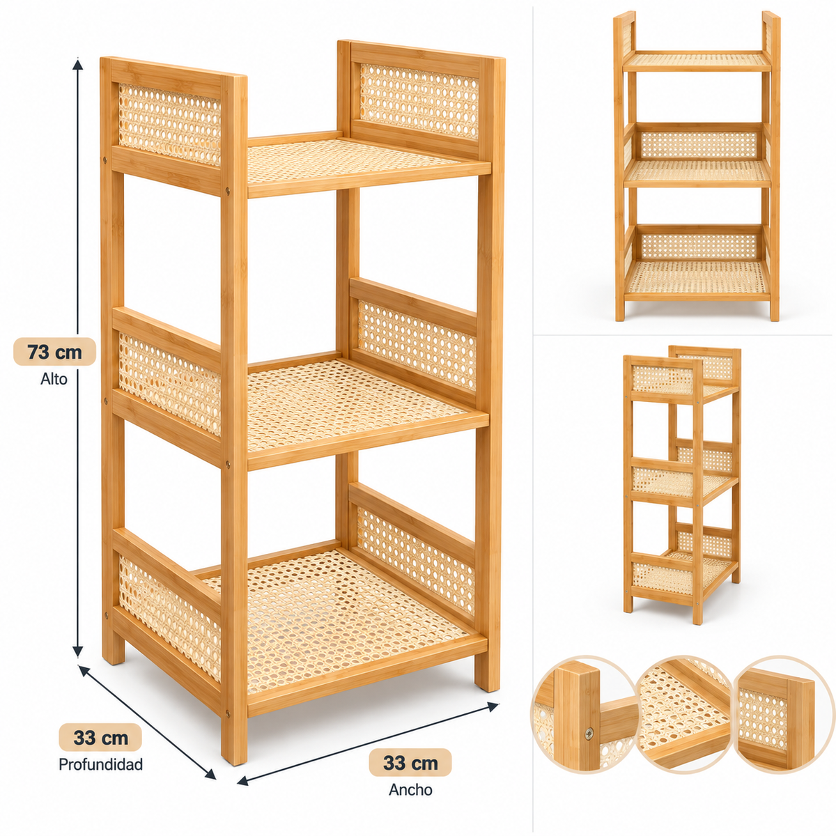Organizador Vertical de 3 Niveles con Repisas y Compartimentos para Baño, Dormitorio y Hogar
