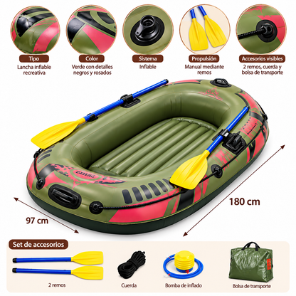 Lancha Inflable Recreativa 180 x 97 cm con Remos, Bomba de Aire y Accesorios