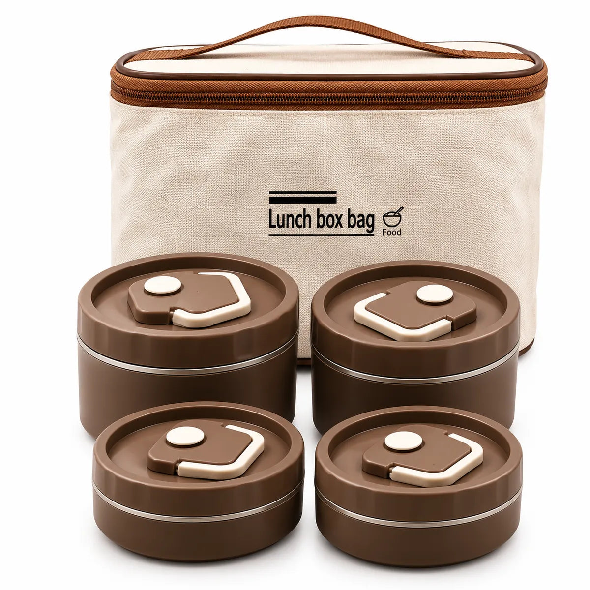 Pack x4 Lonchera Térmica con Recipientes de Acero Inoxidable Color Marrón