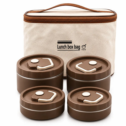 Pack x4 Lonchera Térmica con Recipientes de Acero Inoxidable Color Marrón