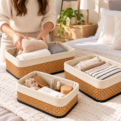 Set x3 Cestos Organizadores Multiuso para Baño, Dormitorio y Cocina en 3 Tamaños