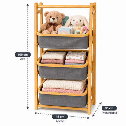 Organizador de 3 Niveles con Cestos de Tela 45 x 35 x 109 cm para Ropa, Juguetes y Hogar