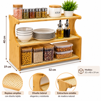 Organizador de Cocina de 3 Niveles 52 x 40 x 19 cm para Especias, Frascos y Accesorios