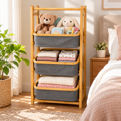 Organizador de 3 Niveles con Cestos de Tela 45 x 35 x 109 cm para Ropa, Juguetes y Hogar
