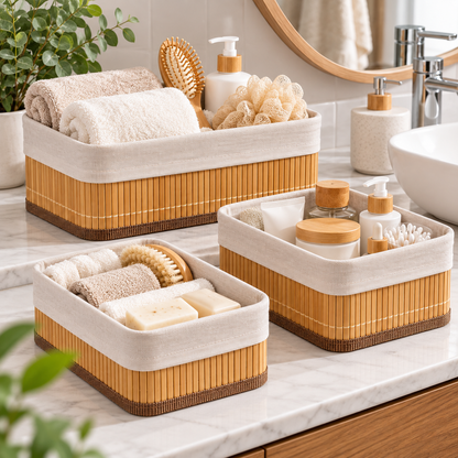 Set x3 Cestos Organizadores Multiuso de 3 Tamaños para Baño, Dormitorio y Cocina