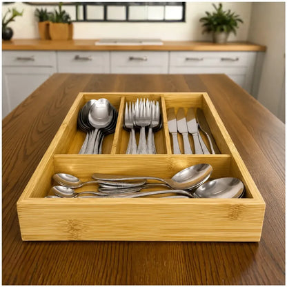 Porta Cubiertos de Bambú Organizador de Cubiertos Cocina Comedor