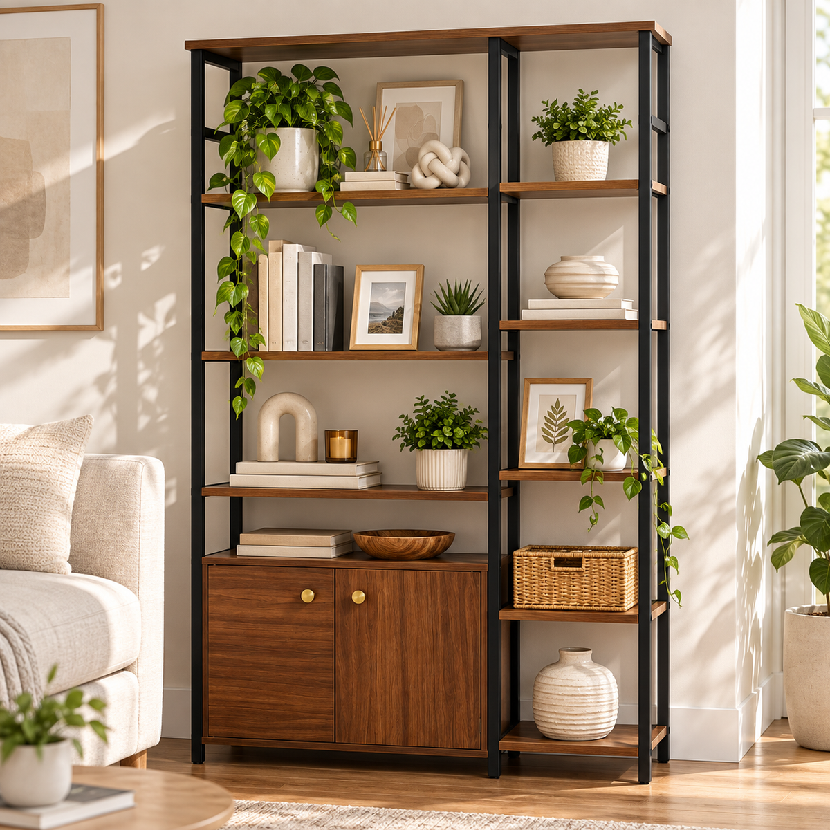 Mueble Organizador de 5 Niveles con Estantes y 2 Puertas 125 x 75 x 25 cm para Hogar