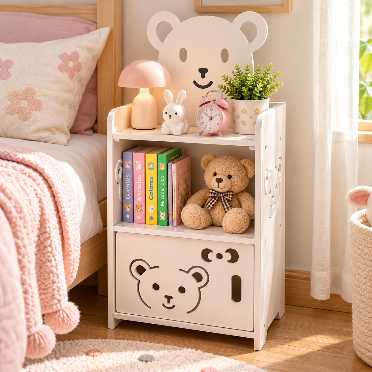 Mueble Organizador Auxiliar de 2 Niveles con Puerta Calada 55 cm para Dormitorio y Hogar