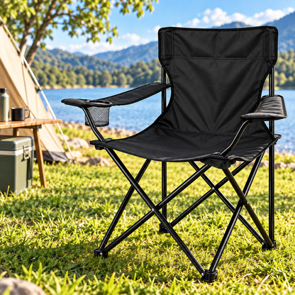 Silla Plegable de Camping con Portavasos y Apoyabrazos para Exterior Color Aleatorio