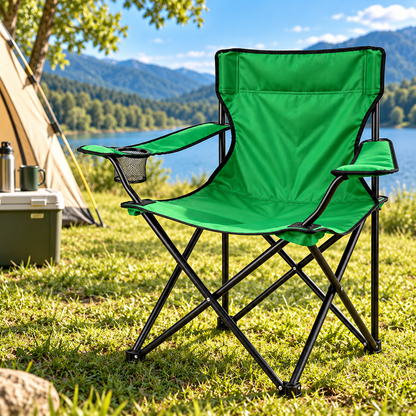 Silla Plegable de Camping con Portavasos y Apoyabrazos para Exterior Color Aleatorio