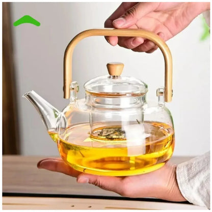 Tetera de Vidrio con Infusor y Asa de Bambú 900 ml para Té e Infusiones