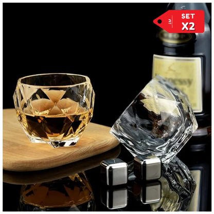 Set x 2 Vasos de Vidrio Estilo Diamante Vino Whisky Licores y Bebidas