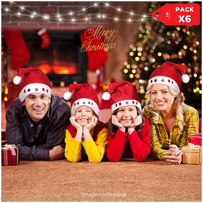 Gorro navideño feliz navidad luces pack x6