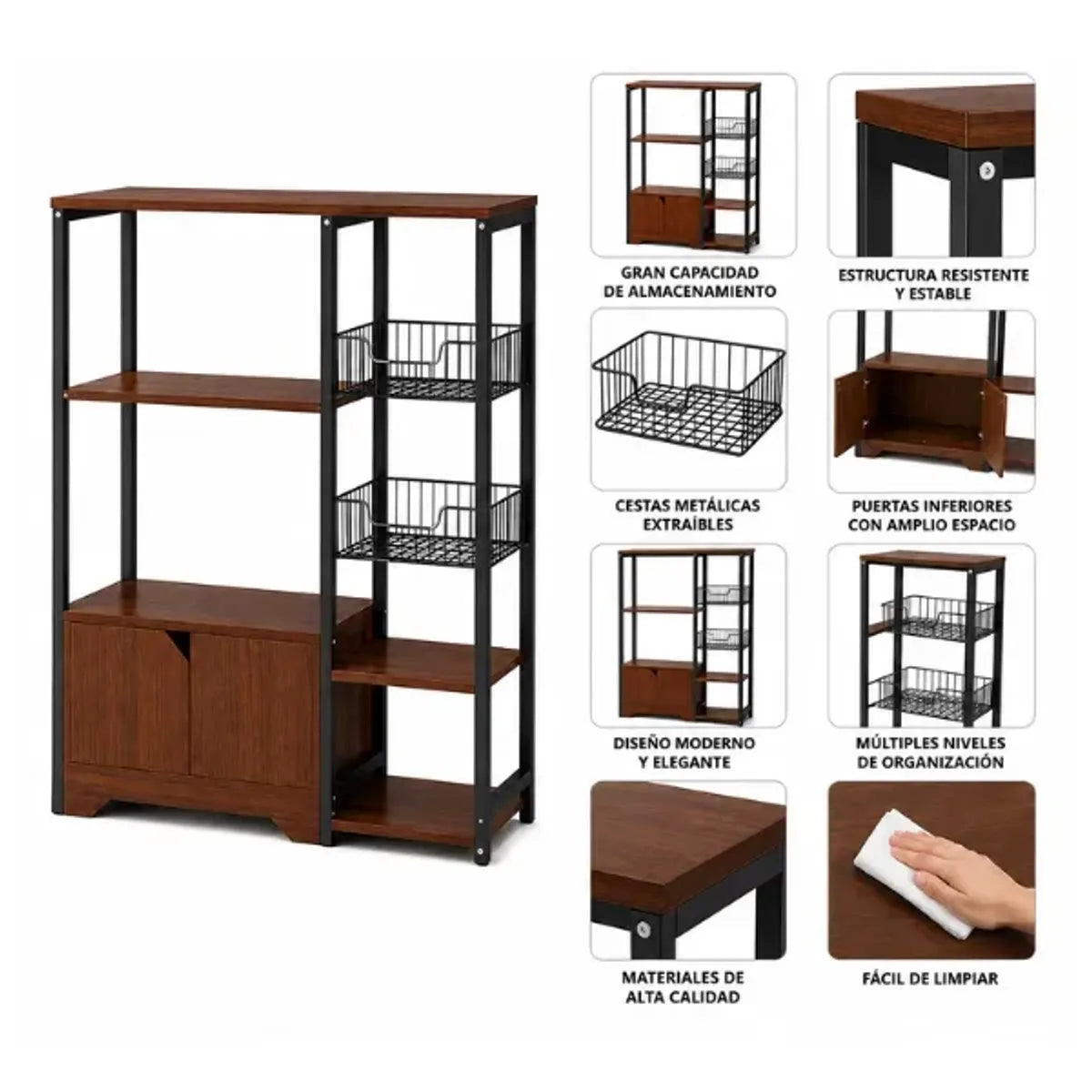 Estante Organizador Multiuso para Cocina, Comedor con Repisas y Alacena 105 x 80 x 30 cm