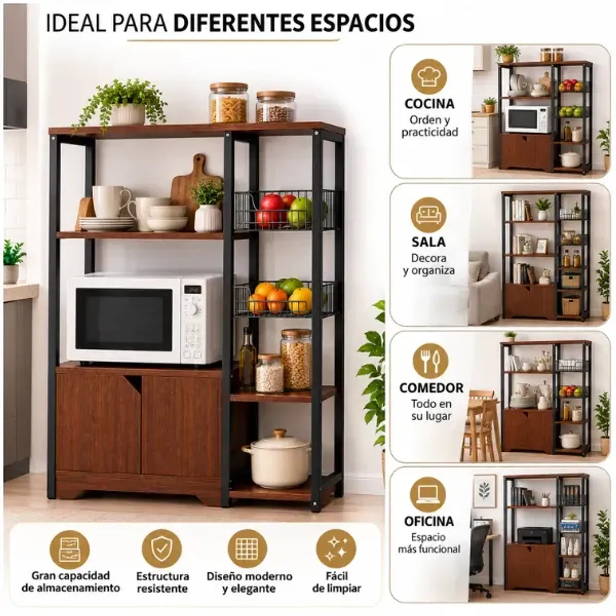 Estante Organizador Multiuso para Cocina, Comedor con Repisas y Alacena 105 x 80 x 30 cm