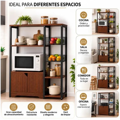 Estante Organizador Multiuso para Cocina, Comedor con Repisas y Alacena 105 x 80 x 30 cm