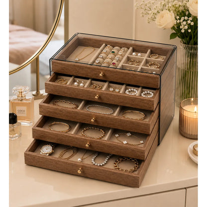 Joyero organizador de joyas y accesorios de 5 niveles con tapa transparente