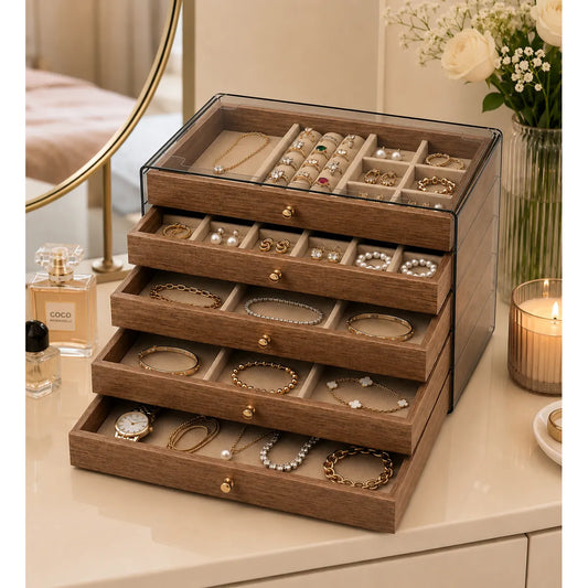 Joyero organizador de joyas y accesorios de 5 niveles con tapa transparente
