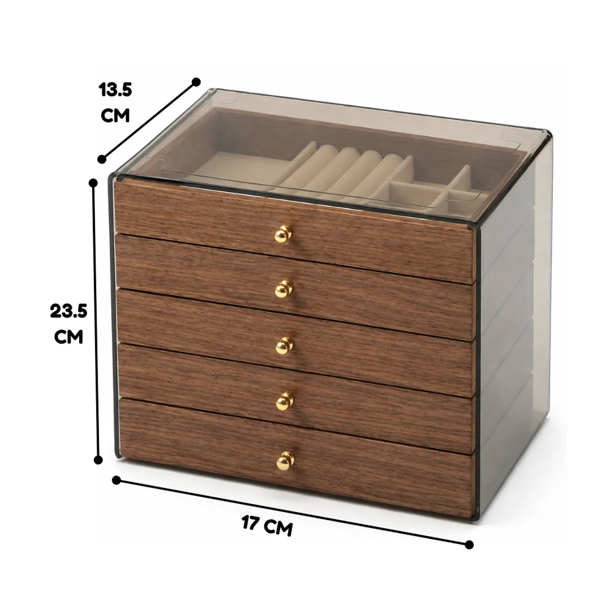 Joyero organizador de joyas y accesorios de 5 niveles con tapa transparente