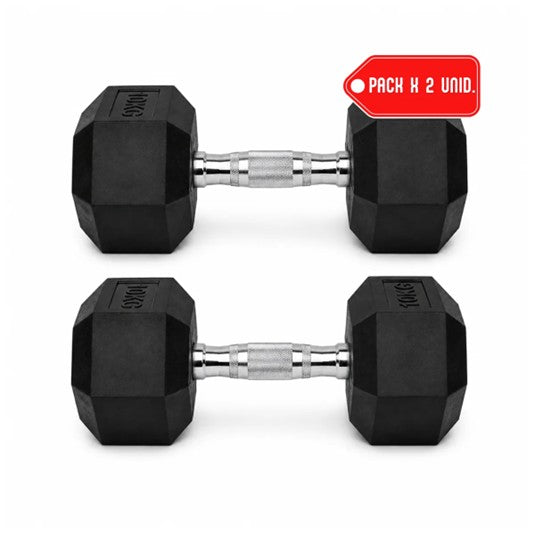 Mancuernas Hexagonales 10 kg Pack x2  Pesas para Gimnasio y Entrenamiento de Fuerza