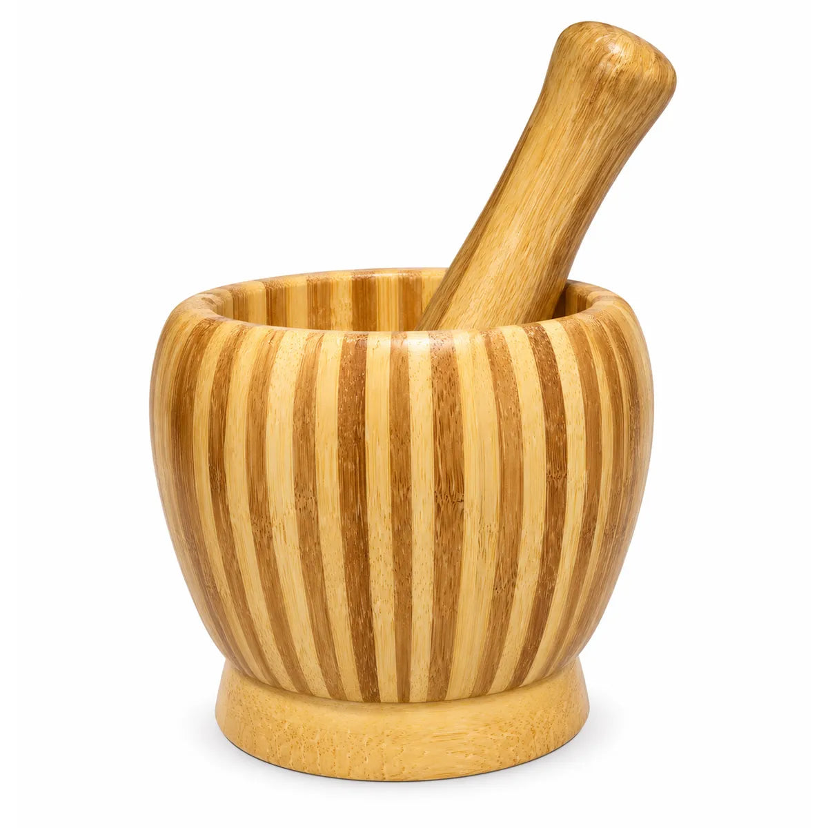 Mortero de Bambú con Maja para Cocina, Especias, Hierbas y Condimentos