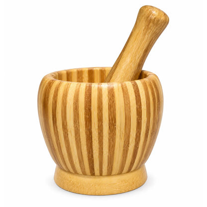 Mortero de Bambú con Maja para Cocina, Especias, Hierbas y Condimentos