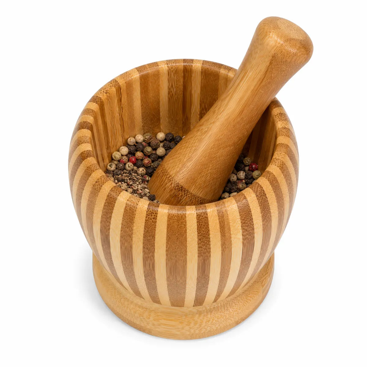 Mortero de Bambú con Maja para Cocina, Especias, Hierbas y Condimentos