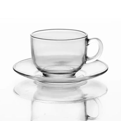 Set taza con plato de vidrio transparente 420ml