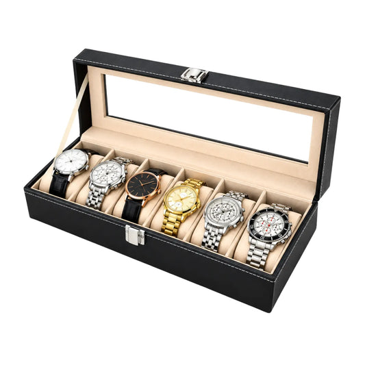 Caja Porta Relojes para 6 Unidades con Ventana Transparente 30 x 11.5 x 8 cm