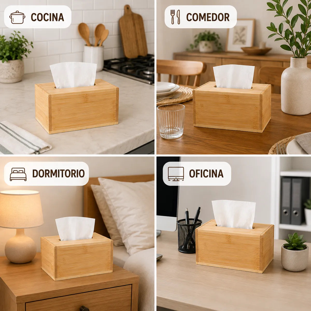Servilletero Dispensador de Madera Natural 17 x 11 x 9 cm para Cocina, Comedor y Restaurante