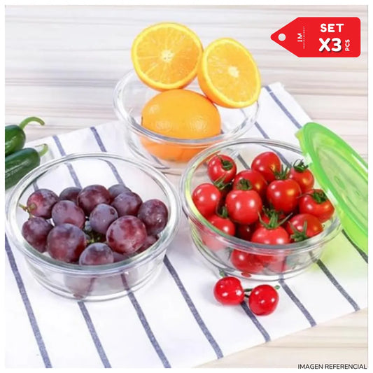 Set de Táperes de Vidrio 550ml con Tapa Plástica Set x3 pcs