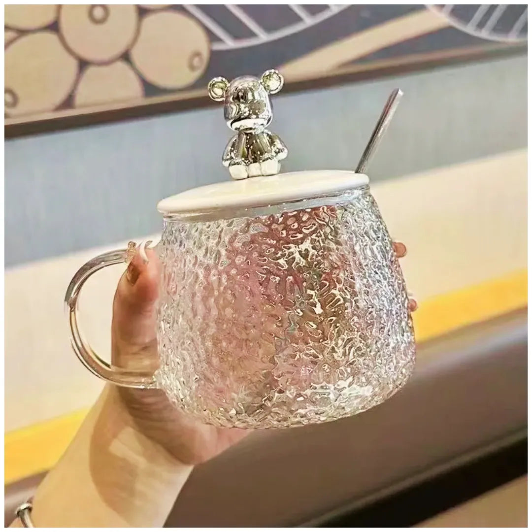 Taza de vidrio con diseño oso