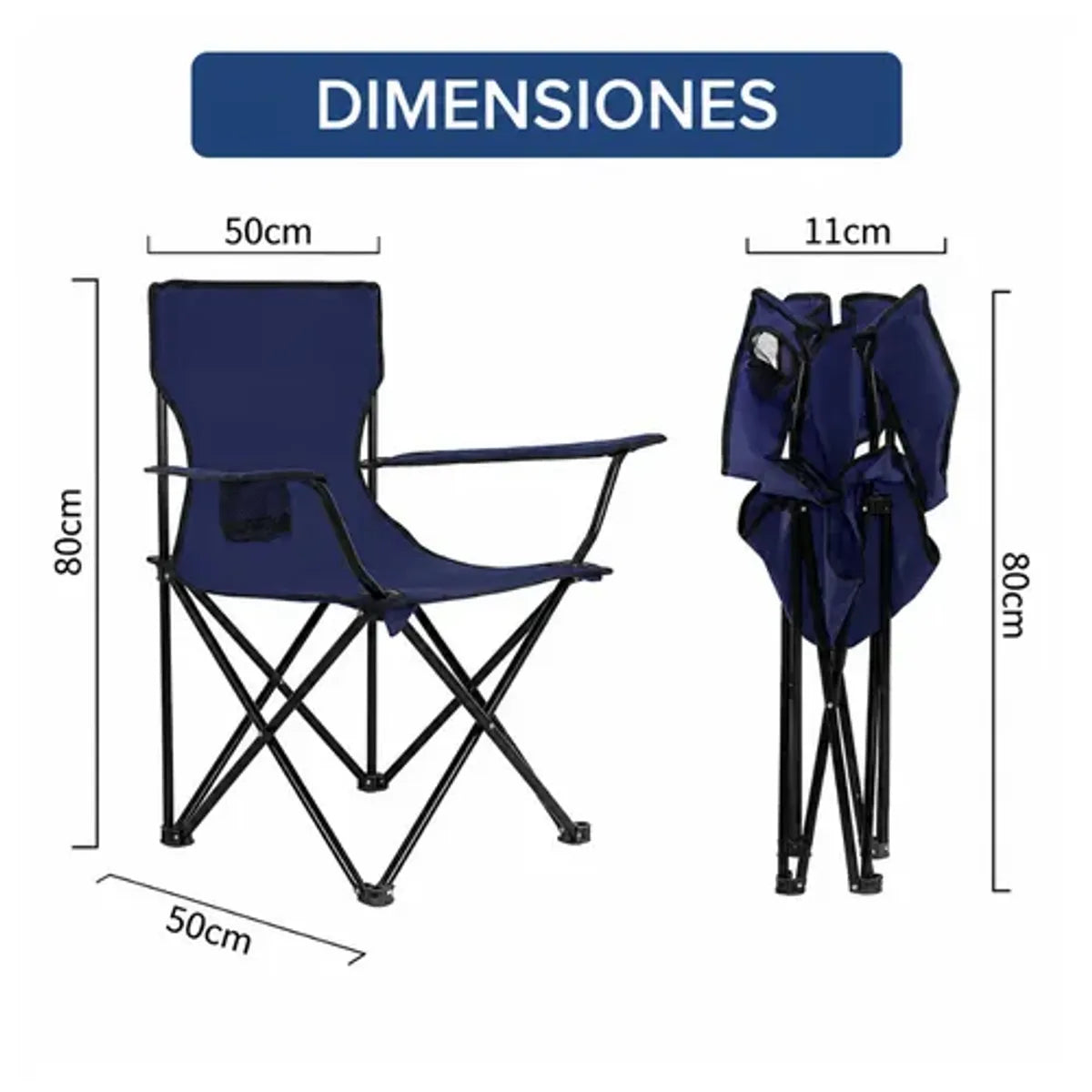 Silla Plegable de Camping con Portavasos y Apoyabrazos para Exterior Color Aleatorio