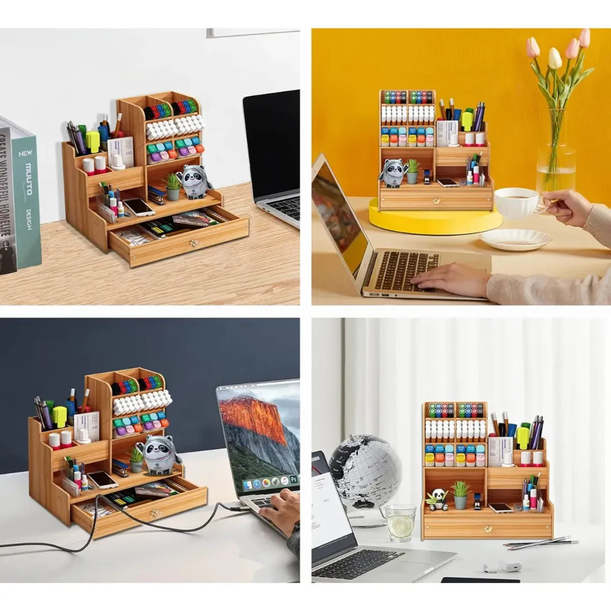 Organizador de Escritorio con Cajón y Compartimentos para Oficina, Estudio y Hogar