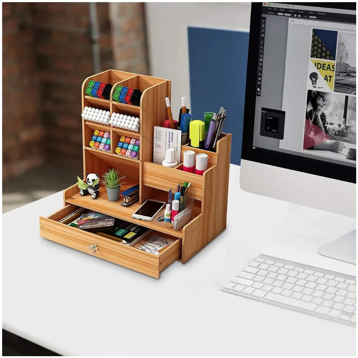 Organizador de Escritorio con Cajón y Compartimentos para Oficina, Estudio y Hogar