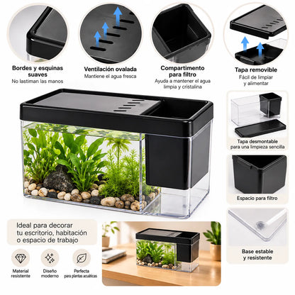 Mini Acuario Decorativo para Plantas Acuáticas 17 x 8 x 10,5 cm