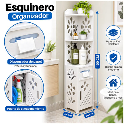 Organizador Esquinero para Baño 100 x 24 x 24 cm con Repisas y Compartimentos