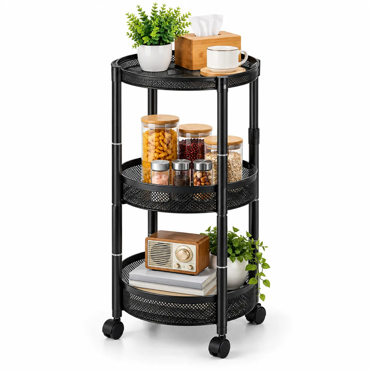 Carrito Organizador Circular de 3 Niveles con Ruedas 88 x 37.5 cm, Cocina y Hogar-Color Aleatorio