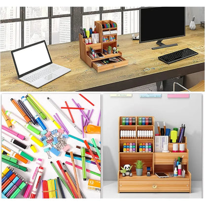 Organizador de Escritorio con Cajón y Compartimentos para Oficina, Estudio y Hogar