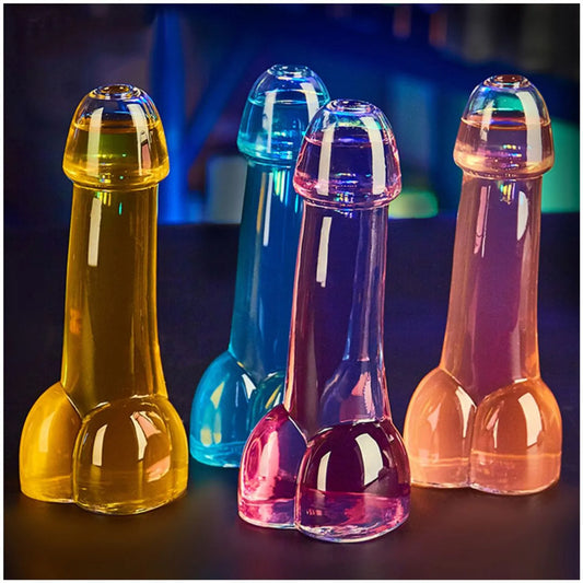Copa de vidrio estilo pene para fiestas pack x4