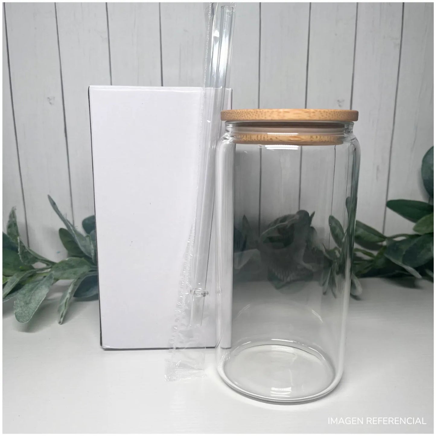 Vaso de Vidrio con Tapa de Bambú