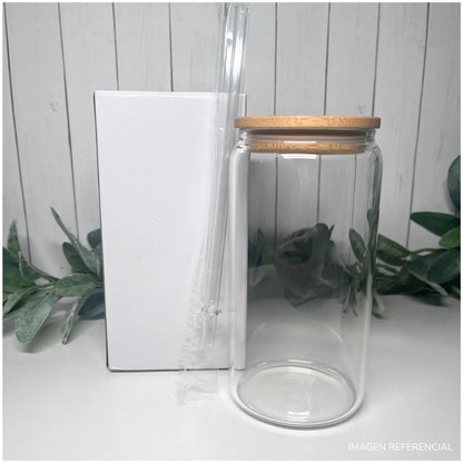 Vaso de Vidrio con Tapa de Bambú