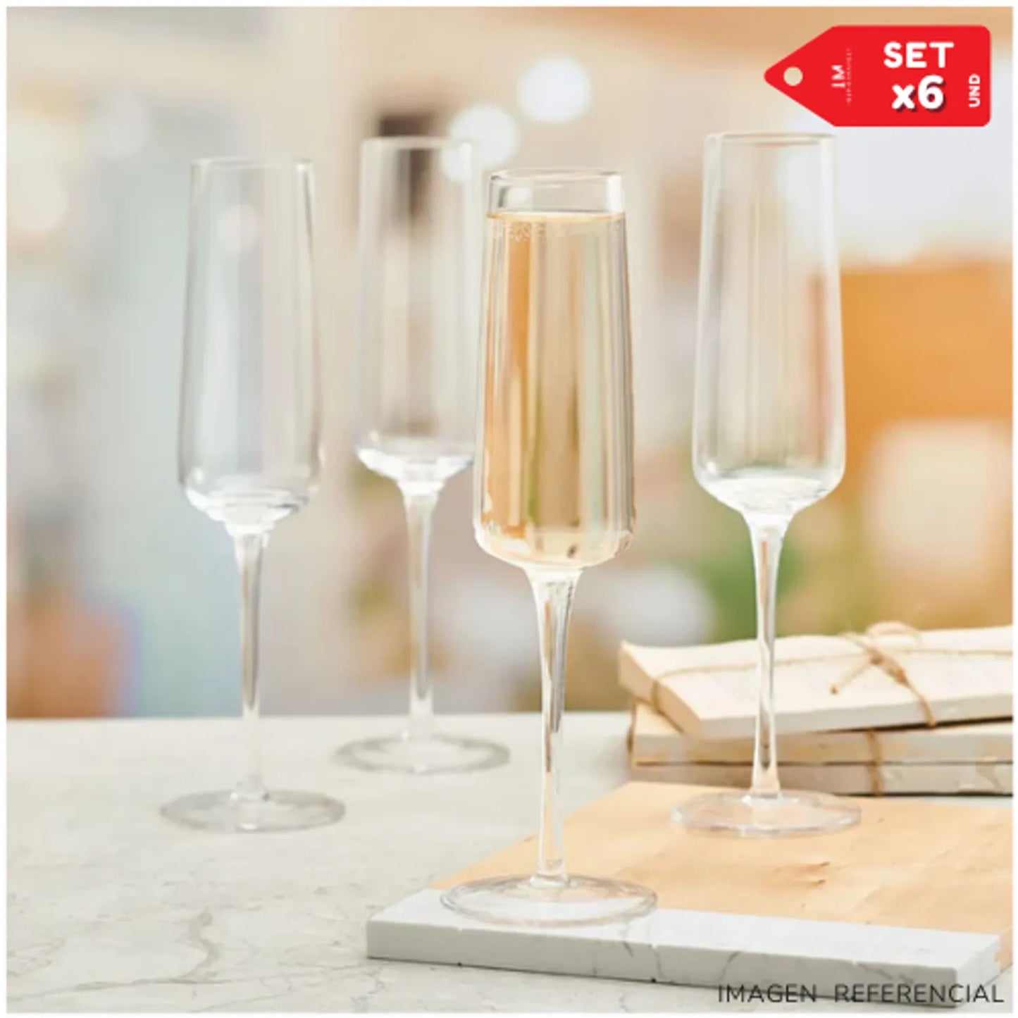 Copas de vino champagne elegante de vidrio 200ml Set x6