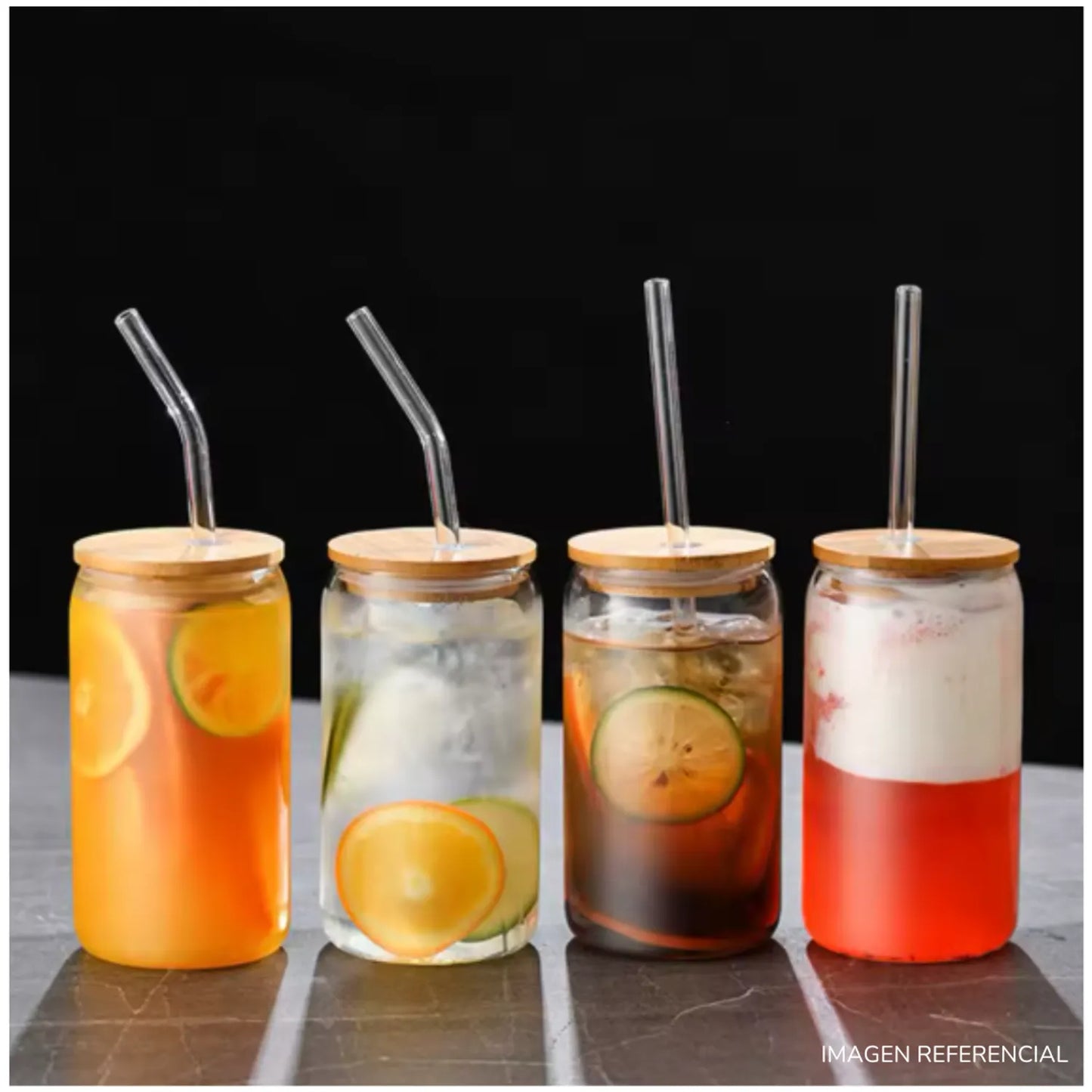 Vaso de Vidrio con Tapa de Bambú
