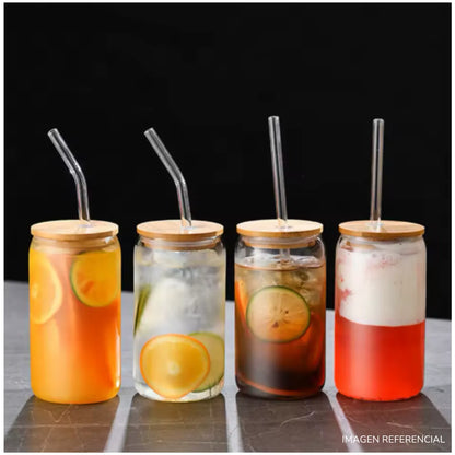 Vaso de Vidrio con Tapa de Bambú