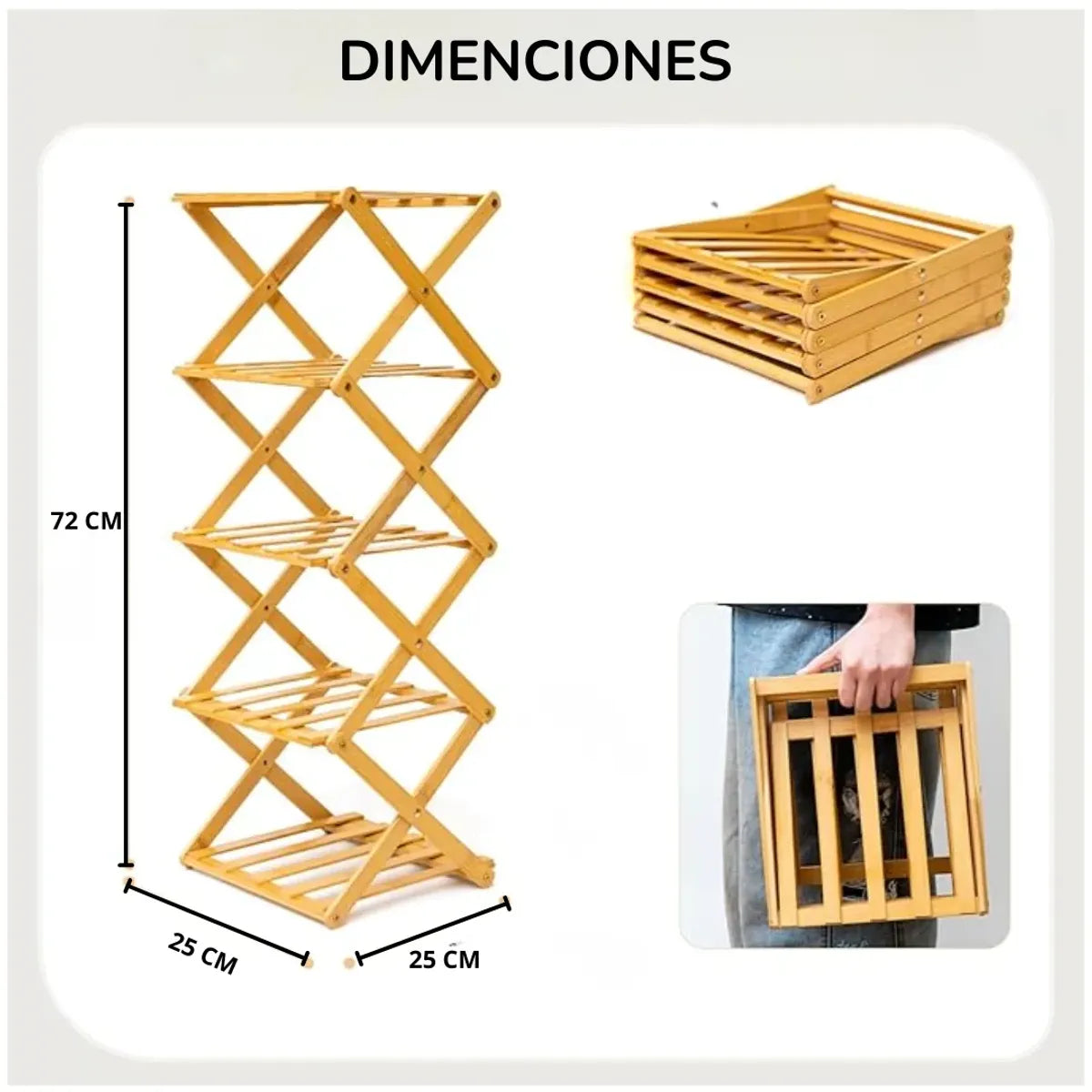 Zapatera Plegable Organizador de Bambú 5 Niveles de Calzado para Dormitorio y Hogar