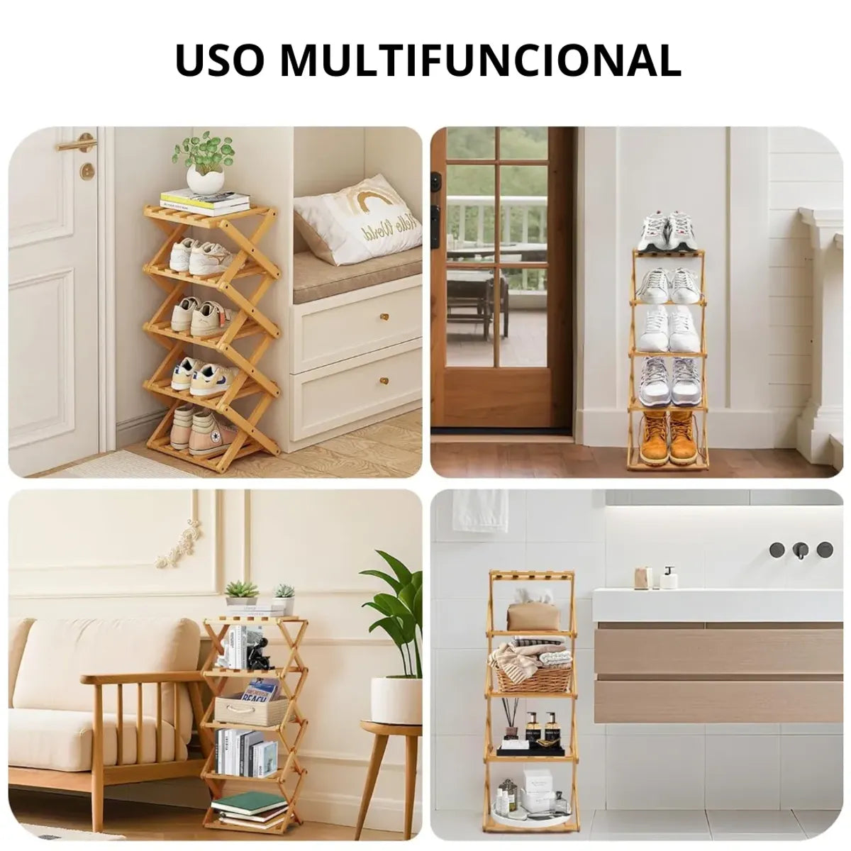 Zapatera Plegable Organizador de Bambú 5 Niveles de Calzado para Dormitorio y Hogar